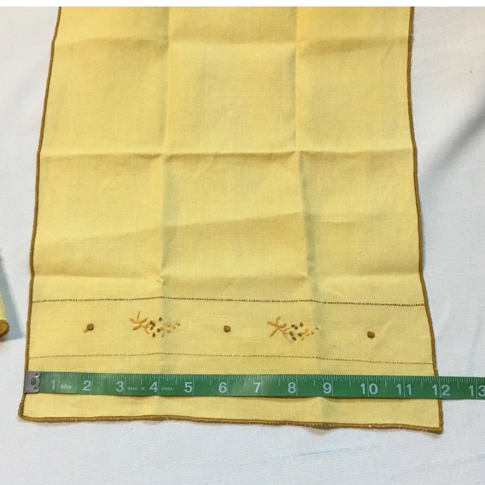 Vintage Yellow Embroidered‎ Linen Napkins Set Small Table Linens Decor